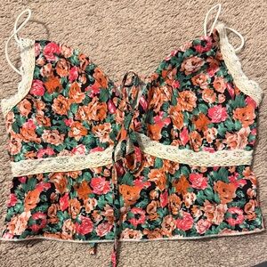 Floral Lace Trim Women's Top